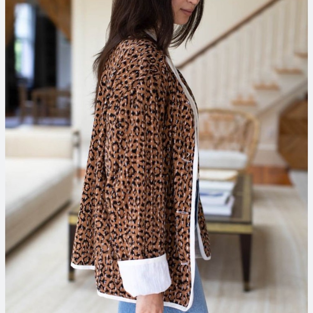 Emerson Fry reversible quilted jacket in leopard twill size medium